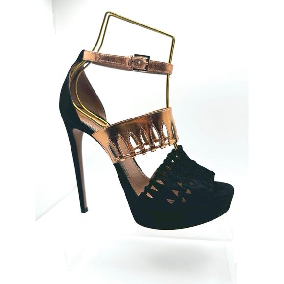 Alaïa suede Black and rose gold colorblock Pattern platform Sandals sz EU 38.5 - Picture 1 of 11